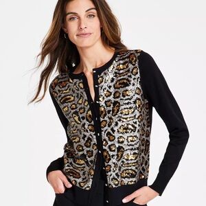 JM Collection Black and Leopard Knit Sweater